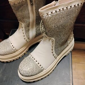 Studded Cream Boots